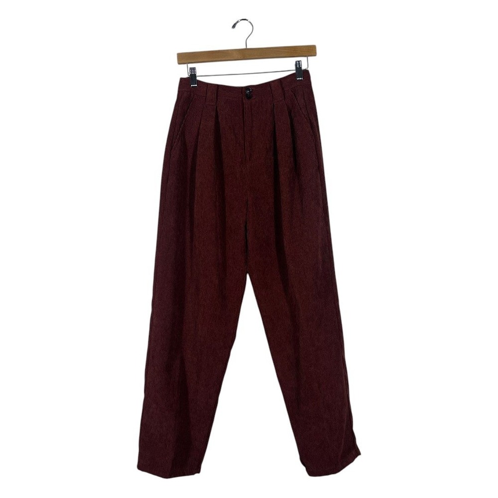Madewell Pleated Corduroy Tapered Trousers Mahogany Brown High Rise Size 0